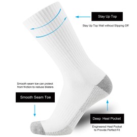 ONKE Cotton Cushion Crew Socks for Men Athletic All Season Heavy Duty Work Boot with Thick Moisture Control Sweat Wicking(White L)