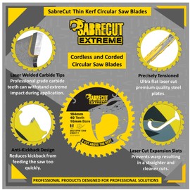 1 x SCCSF184CR4016 SabreCut 184mm 40T x 16mm Bore Circular Saw Blade Compatible with Dewalt (DCS570, DCS572 & DWE560) Makita Milwaukee Ryobi and Many Others