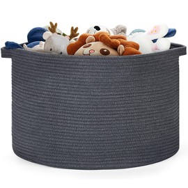 Ravinte Blanket Basket - 20"x 20"x 13" Cotton Rope Basket for Living Room, Baby Toy Storage Basket, Large Woven Laundry Basket (Gray)
