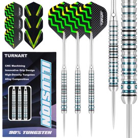 Darts Metal Tip 90% Tungsten 3 Pieces 22, 24, 26 g Professional Tungsten Steel Tip Dart Set Dart Professional Steel Arrows with Metal Tips with Flights, Shafts (Green, 26G)