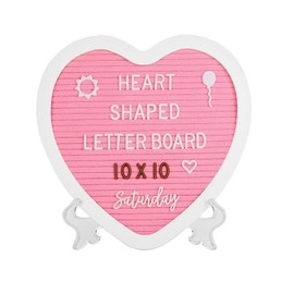 G GAMIT Heart-Shaped Felt Letter Board Message Sign,10x10 inches Message Board with 465 Changeable White&Golden Letters,Numbers,Cursive Words and Stand for Party,Pregnancy,Wall&Tabletop Decor (Pink)