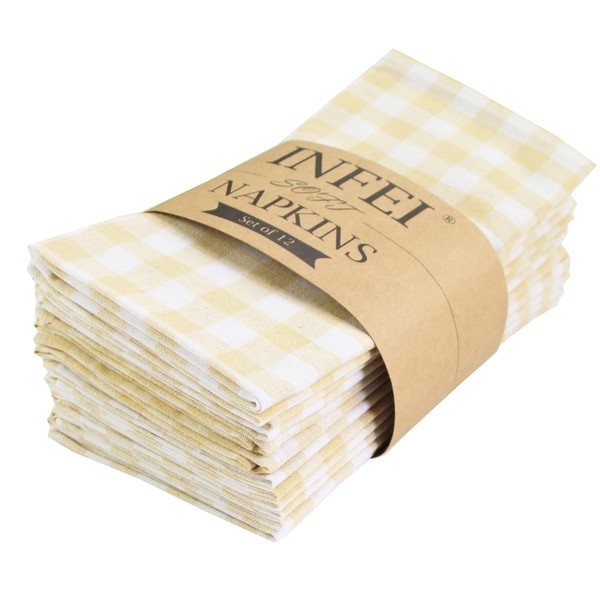 INFEI Big Checked Cotton Blended Dinner Cloth Napkins - Set