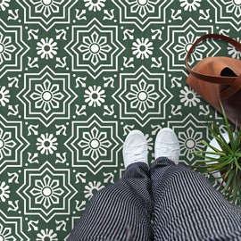MORCART 20 Pack Peel and Stick Floor Tile, 8"x 8" Vinyl Flooring, Removable DIY Flooring for Bathroom, Kitchen, Fireplace, Stairs, Bedrooms, Wall, Pantry Room Waterproof Dark Green