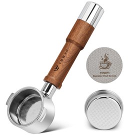 Bottomless Portafilter 51 mm 3 Ears, Filter Holder 51 mm Compatible DeLonghi Dedica EC680/EC685/EC885 Coffee Machines, Bottomless Porta Filter with Puck Screen and Filter Basket, Stainless Steel, Rosewood Wooden Handle