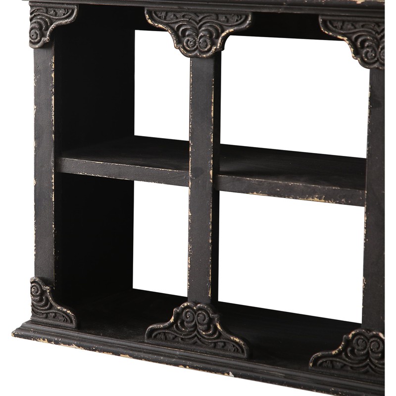 SOFE Distressed Black Floating Shelf with Carved Accents, 3-Tier Wall