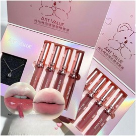 Cosmetic Set, Bear Lip Necklace Set, 4 Pieces, Matte Lip/Gloss Slip, Makeup Set, Cosmetic Palette, Lip Gloss Set, Eyeshadow Palette, For Beginners, Gift, New Year, Birthday, Girls-Gloss Slip(B)