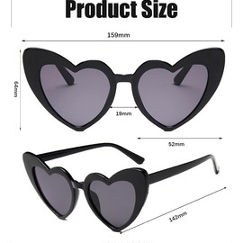 crazy bean Party Glasses Heart Sunglasses Retro Sunglasses Heart Shape for Women Party Sunglasses Vintage Fashion Oversized Classic Glasses, black