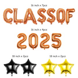 Pargleev Class of 2025 Balloons with Star Hanging Foil Balloons Letter for High School College Congrats Grad Graduation Congratulations Party Decorations Orange