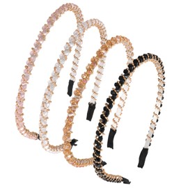 Set of 4 Women's Girls Rhinestone Headband for Dress Dirndl Headband Dirndl Glitter Headband with Crystal Hair Accessories Women's Pearls Hair Accessories Gold Crystal Headbands Hair Bands 4 Colours