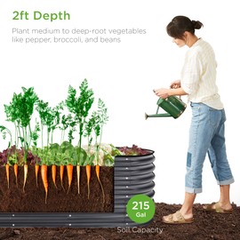 Best Choice Products 8x2x2ft Metal Raised Garden Bed, Oval Outdoor Deep Root Planter Box for Vegetables, Herbs w/ 4 Support Bars, 215 Gal Capacity - Charcoal