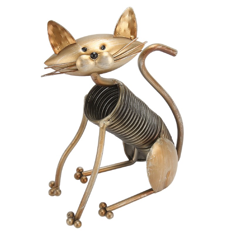 Metal Cat Figurine Innvoative Fun Hand Crafted Spring Cat Sculpture