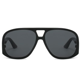 LJCZKA Retro Oversized Sunglasses for Men Women, Vintage 70s Pilot Sunglasses Double Bridge Classic Shades UV400 Protection