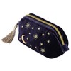 Handy cosmetic makeup bag,Navy Velvet Embroidered Applique Moon Stars Sun