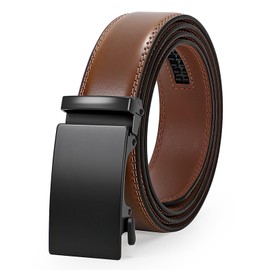 JASGOOD Leather Men Belt, Sliding Ratchet Leather Belt for Men Suit with Automatic Buckle 1.38" Wide,Brown
