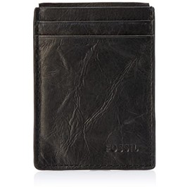 Fossil Men's Leather Minimalist Magnetic Card Case with Money Clip Front Pocket Wallet, Neel Black, One Size