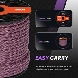 Abma Cord Paracord 620 lbs 4mm 9 Strands 100% Nylon 30M - Purple & Coyote Brown