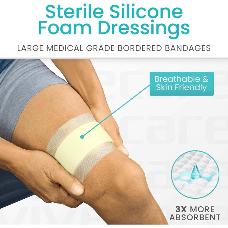 ViveCare Silicone Foam Dressing 4x10 with Border Adhesive - Bed