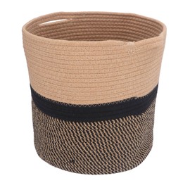 Woven Laundry Basket Cotton Rope Multifunctional Clothes Storage Hamper with Handles Household Decor 30cm Round Yellow and Black