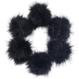SOFPLATE 6Pcs Black Faux Fur Pom Pom Balls Fuzzy Hat Pompoms with Metal Button 3.94 Inch Fibre Fluffy Crochet Detachable Craft Handmade Accessories for DIY Hats Shoes Scarves Bags Charms Decoration