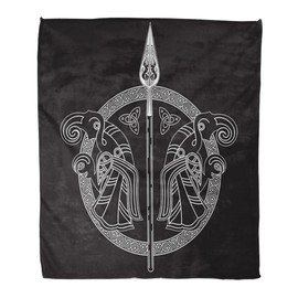 Home Decor Throw Blanket, The Spear of God Odin Gungnir on Black Viking, Warm Soft Cozy Flannel Bed Blankets for Bed, Couch, Sofa and Chair, All Seasons Suitable, 80x60 inches