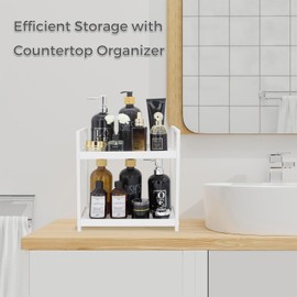 Jofuas 2-Tier Countertop Organizer for Bathroom – Cosmetic Organizer Rack and Storage Shelf for Bedrooms, Offices, Kitchen Counters, and Under Sinks (White)