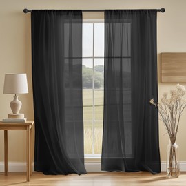 NAKIHOUSE Voile Curtain, 2 Panels Net Curtains for Windows 63 Drop, Elegant Slot Top Sheer Curtains, Light Filtering Black Voile Curtains for Living Room, Breathable & Graceful Window Drapes