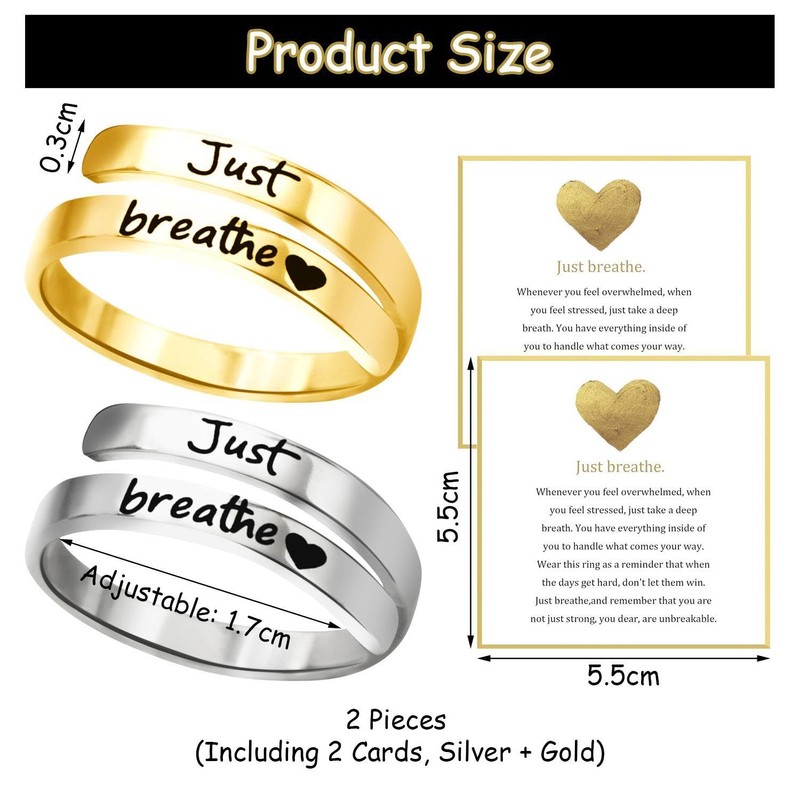 VEHYEGOI 2 Pieces Letter Engraving Rings With Cards, Stainless Steel
