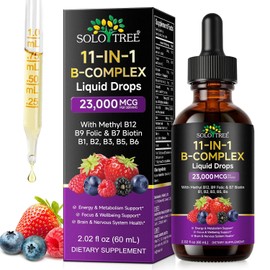 11-in-1 Vitamin B Complex Liquid Drops - High Potency 5000mcg Methylated B12 & Folic Acid with Vitamin C, Choline & Inositol, Sublingual Drops for Tiredness & Energy Support Mixed Berry Flavour