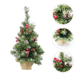 Tomaibaby 1Pc Pine Tree with Wood Base Mini Christmas Tree Desktop Decoration for Christmas Party Store Home(Red Fruit)