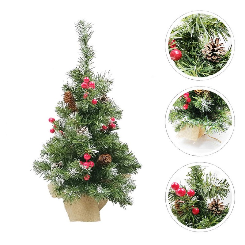 Tomaibaby 1Pc Pine Tree with Wood Base Mini Christmas Tree