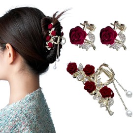 Ypkia Pack of 3 Flower Hair Clips Small Gold Metal Hair Clips Ladies Medium with Tassel Hair Clip for Women Girls Thin Hair Accessories