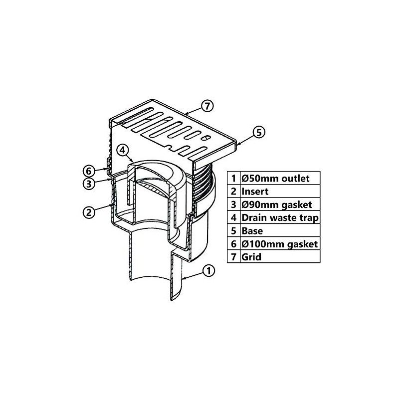 Regulated Height Bottom Outlet 100x100mm Floor Ground Waste Drain Gully