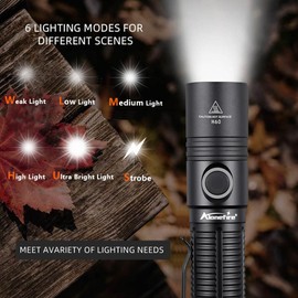 ALONEFIRE H60 LED Flashlight 1800 High Lumens Super Bright USB C Rechargeable 6 Adjustable Modes Waterproof Flash Light with Battery, Lanyard for Camping Emergency Hiking Home(Black)