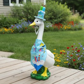 Porch Goose Statue Wear Clothing Outfit-20"High Large Garden Goose Decor Wear Birthday Clothes, Big Resin Duck Sculpture, Yard Goose with Birthday Costume Decorations for Girl/Boy Indoor&Outdoor Party