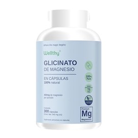 Wellthy Glicinato Magnesio 300 Cápsulas 432mg 100 Natural Puro Alta Absorción Veganas