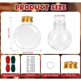 Agoer 10 Pcs Festive Boozeball Christmas Ornaments,100ml Clear Round Christmas Ball +Letters +Ribbon,Plastic Fillable Ball Ornaments,Water Bottle Booze for Holiday Indoor and Outdoor Christmas Decor