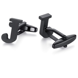 Honey Bear Initial Alphabet Letter Mens Cufflinks Tie Clips Set Black (J)