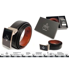 Masonic Men's Belt - Men's Reversible Belt in Black and Tan Colors - Belt for Waist Size 40" & Under - Reversible Casual Men's Belt for Any Occasion - Stainless Steel Buckle with Freemasonry Symbol