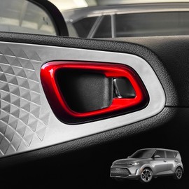 JUIVEEL Inner Door Handle Bowl Cover Trim Interior,Inner Door Handle Bowl Panel Cover Compatible with Kia Soul 2020-2025 Accessories (Glossy Red Style)