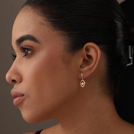 LeCalla 925 Sterling Silver 14K Gold Plated Lightweight Italian Design 0.01 Carat Diamond Pearl Small Drop Dangle Stud Earrings for Women 24 MM