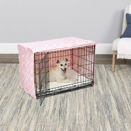 New World Medium Dog Crate Cover Featuring Teflon Fabric Protector, Poly-Cotton Privacy Kennel Cover Fits Most 30-inch Crates, Pink Designer Print, Machine Washable, Reduces Barking