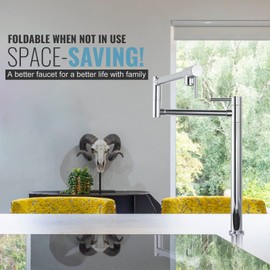 WOWOW Pot Filler Deck Mounted - Solid Brass Pot Filler Faucet Polished Chrome Kitchen Stove Faucet with Double Joint Swing Arm (Modern Style)