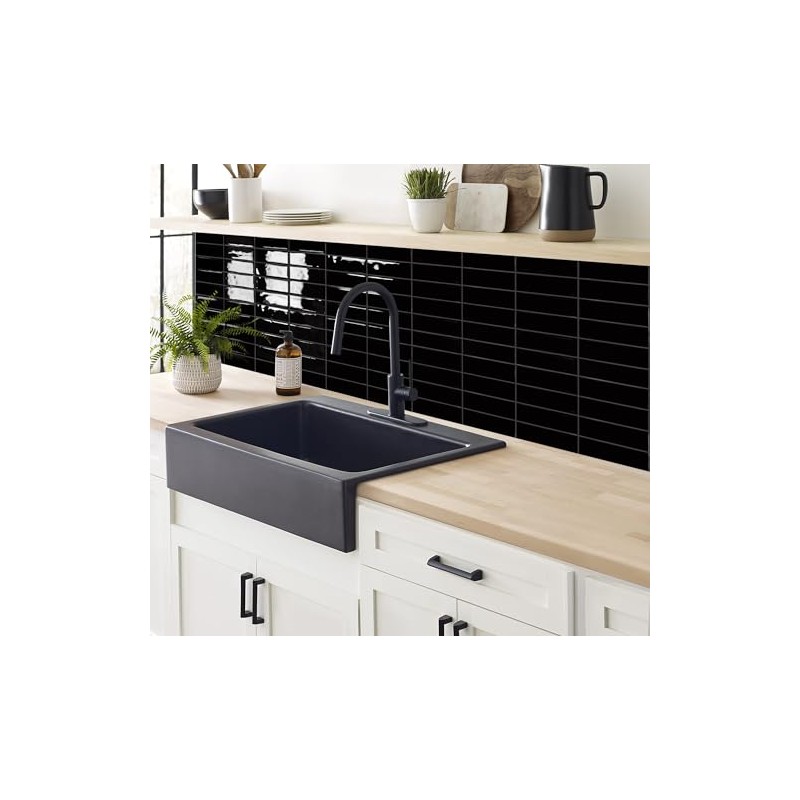 DEWOO Black Rectangle Peel and Stick Subway Backsplash Self Adhesive