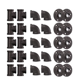 Home TZH Pipe Fitting, 30 Pack 1" Grey Floor Flange/Elbow/Tee Combo for Industrial vintage style, Flanges/Elbow/Tee with Threaded Hole for DIY Project/Furniture/Shelving Decoration (30, 1")
