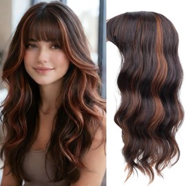 QINGHUACI Hair Topper 18 Inch Synthetic Curly Wavy Clip in Bangs(4H30)