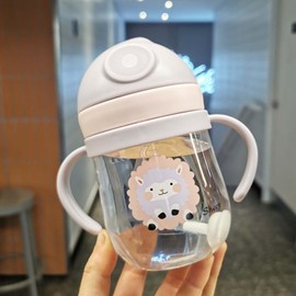 Baby Straw Cup with Weighted Straw, 250 ml, Leak-Proof Toddler Straw Cup for Home Travel, V-Shaped Straw, Fade-resistant Scale, Durable (Purple)