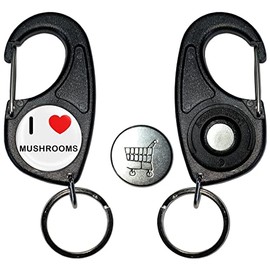 BadgeBeast.co.uk I Love Heart Mushrooms - Carabiner £1/€1 Shopping token Key Ring
