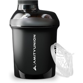 AMITYUNION Protein Shaker 400 ml with Strainer Protein Shaker - Small Protein Shaker Leak-Proof - BPA Free, with Scale for Creamy Whey Protein Powder Shakes, Protein BCAA Concentrates in Black