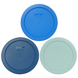 Pyrex 7201-PC 4 cup (1) Blue Spruce & (1) Muddy Aqua & (1) Marine Blue Round Plastic Food Storage Replacement Lids