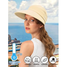 Rulala Fancy Sun Hats for Womens Wide Brim Visor UV Protection Dual Purpose Hat for Beach Summer Packable Hat(Beige)